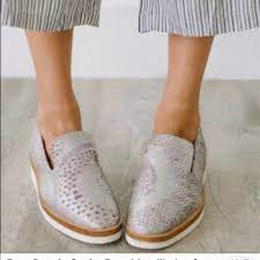 Free People Metallic Silver Perforated Slip-On Loafers